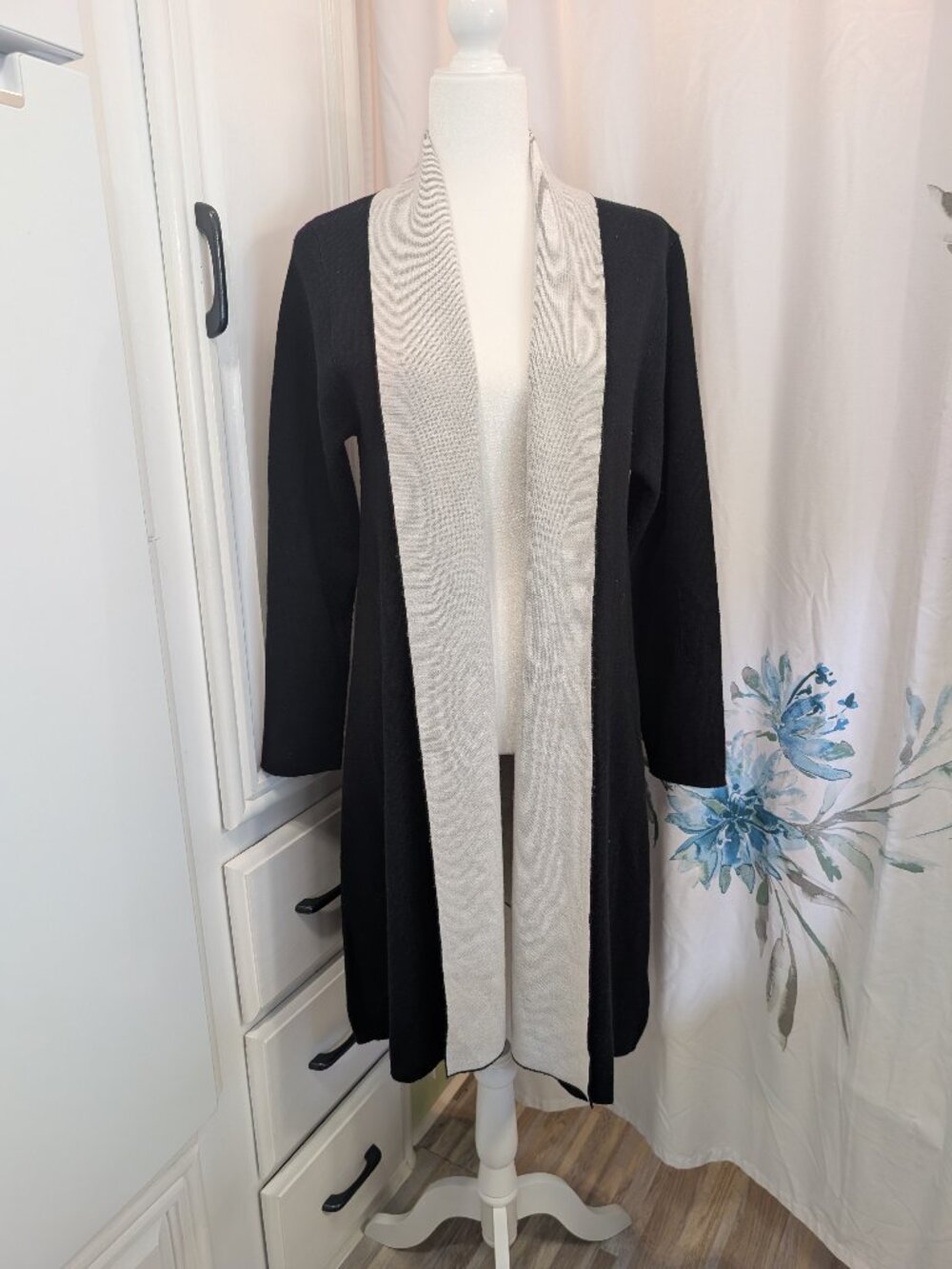 Maxsport Two Tone Open Front Duster Cardigan Sweater Black Women's Size Medium